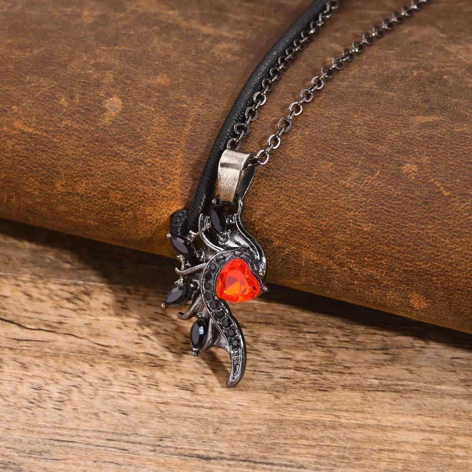 Angel & Devil Wings Matching Couple Necklaces With Red Heart Cubic Zirconia - Lovez Aqua© - Devil