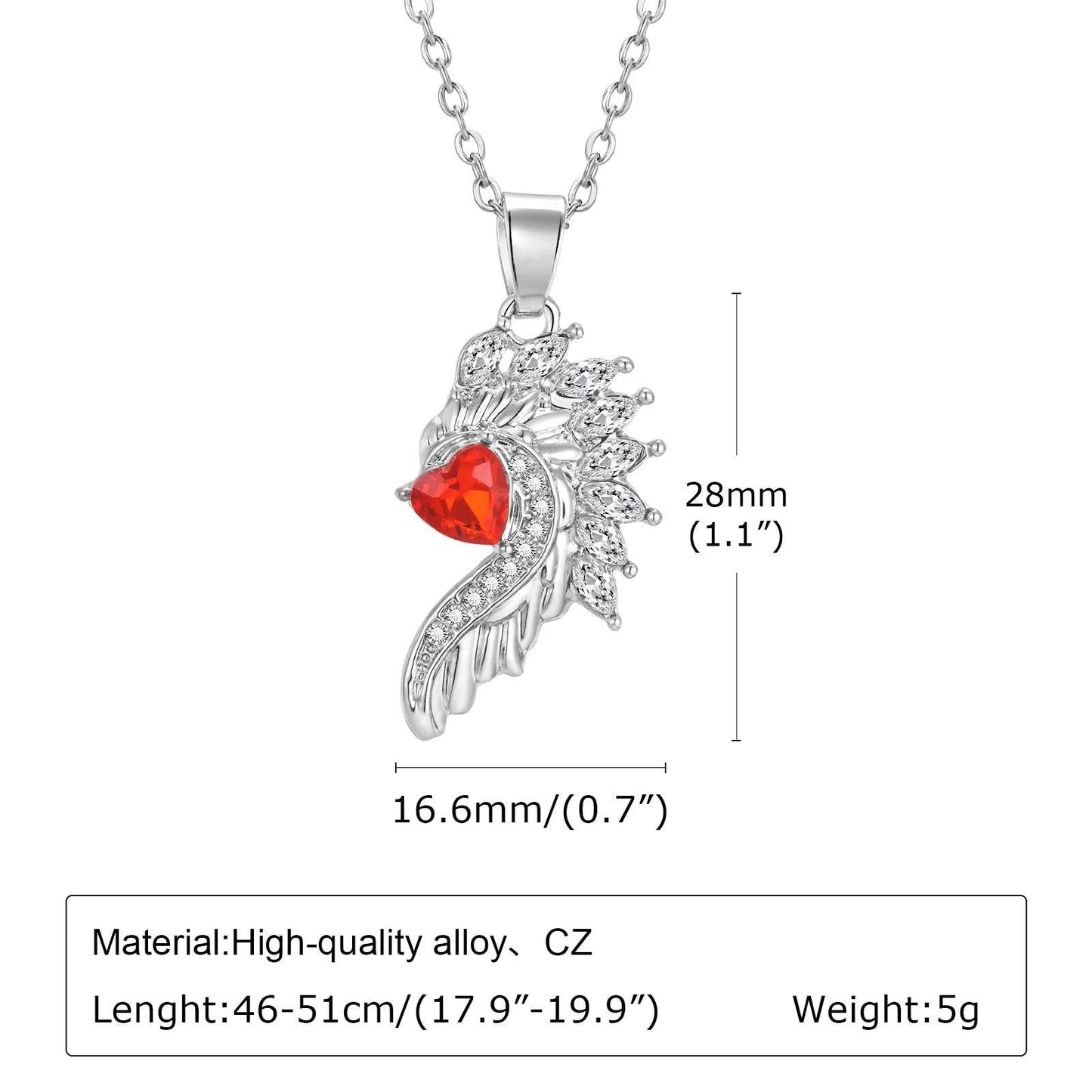 Angel & Devil Wings Matching Couple Necklaces With Red Heart Cubic Zirconia - Lovez Aqua© -