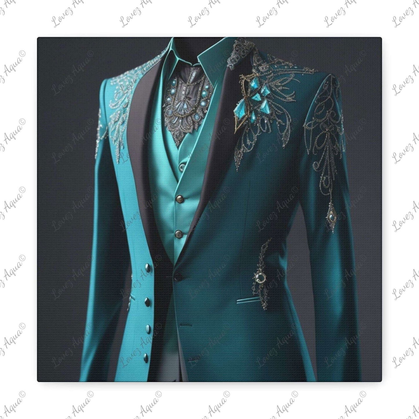 "Aquamarine Elegance" Men's Jeweled Suit Jacket Fashion Painting Lovez Aqua© - Lovez Aqua© - 12″ x 12″ / 1.25"