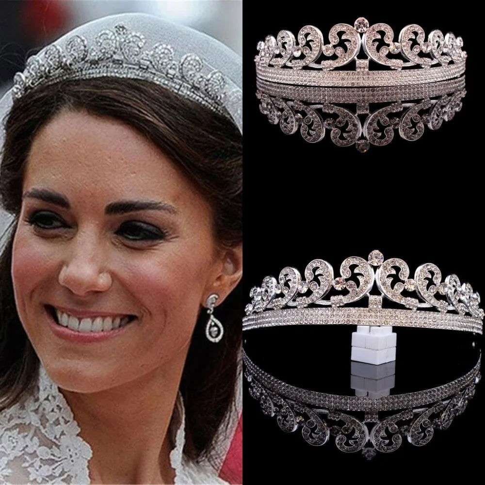 Baroque Princess of Wales Kate Middleton Bridal Wedding Rhinestone Tiara - Lovez Aqua© -