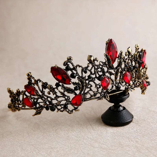 Baroque Retro Crystal Black Gothic Vines Tiara with Gold Fleur de Lis Accents - Lovez Aqua© -