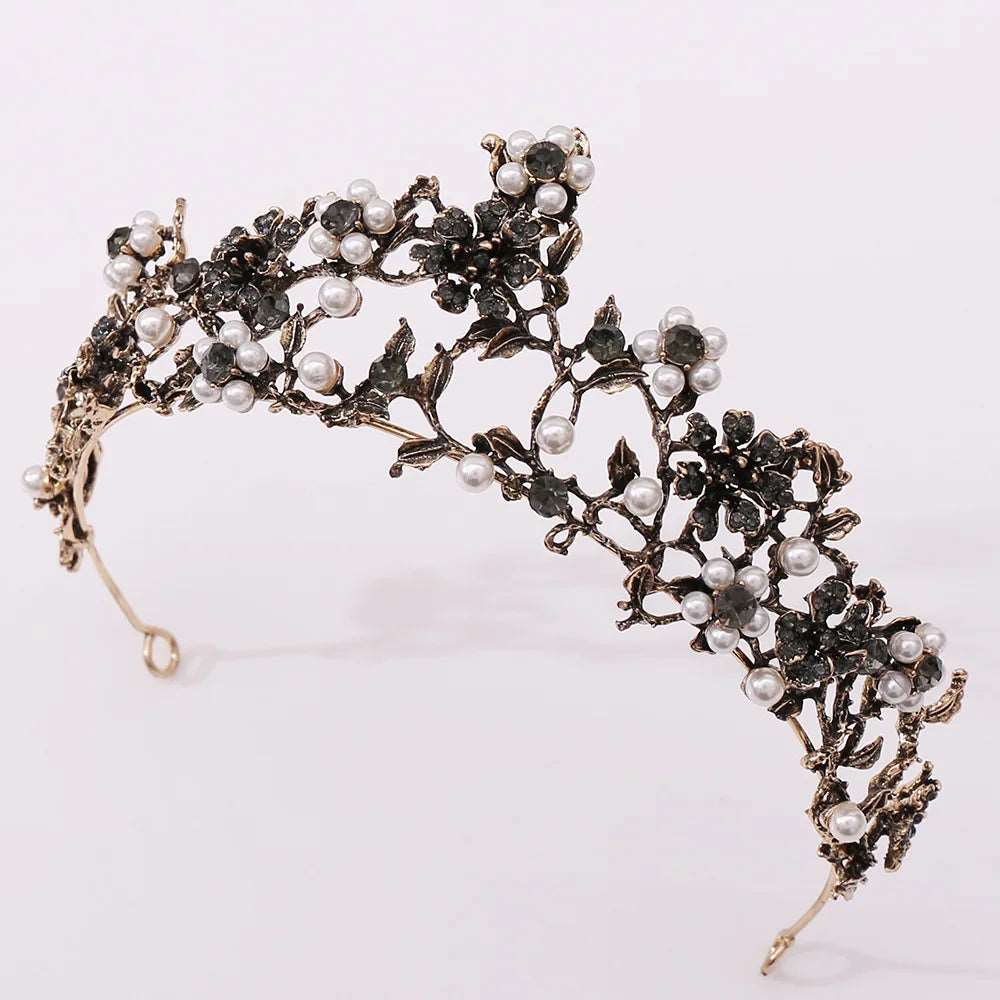 Baroque Vintage Pink & Purple Crystal Flower Pearls Gold Bridal Tiara - Lovez Aqua© -
