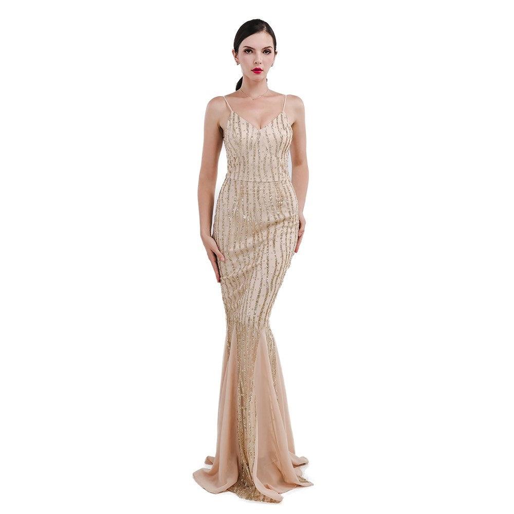 Beaded Champagne Mermaid Gown with Spaghetti Straps & Sweetheart Neckl Lovez Aqua Beaded Champagne Mermaid Gown with Spaghetti Straps & Sweetheart Neckl Lovez Aqua