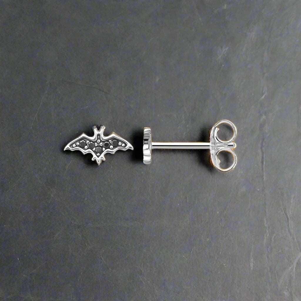 Black & Silver Zircon Encrusted 925 Sterling Silver Bat Stud Earrings - Lovez Aqua© - Default Title