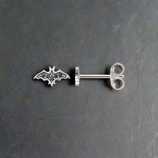 Black & Silver Zircon Encrusted 925 Sterling Silver Bat Stud Earrings - Lovez Aqua© - Default Title