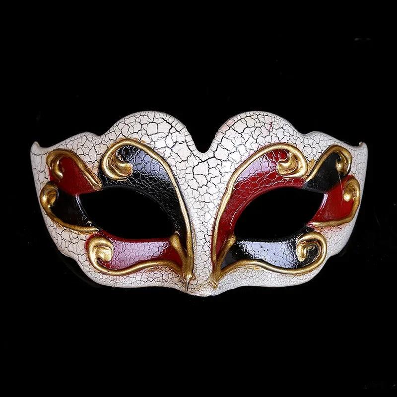 Bold Venetian Style Crackle Finish Masquerade Mask with Gold Filigree - Lovez Aqua© - Red