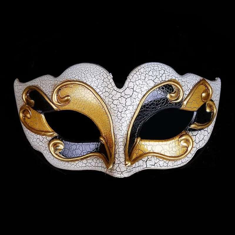 Bold Venetian Style Crackle Finish Masquerade Mask with Gold Filigree - Lovez Aqua© - Black