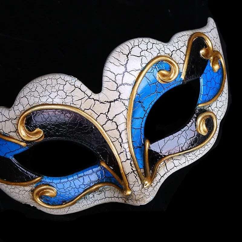 Bold Venetian Style Crackle Finish Masquerade Mask with Gold Filigree - Lovez Aqua© -
