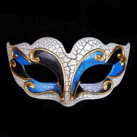Bold Venetian Style Crackle Finish Masquerade Mask with Gold Filigree - Lovez Aqua© - Blue