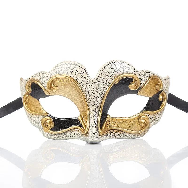 Bold Venetian Style Crackle Finish Masquerade Mask with Gold Filigree - Lovez Aqua© -