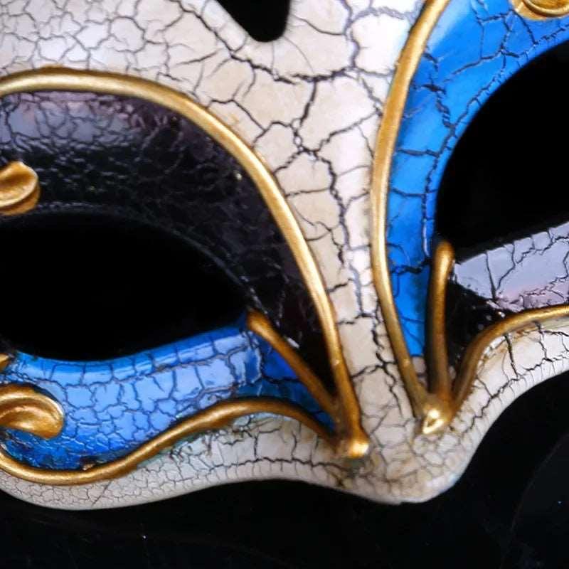 Bold Venetian Style Crackle Finish Masquerade Mask with Gold Filigree - Lovez Aqua© -
