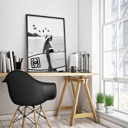 Chanel Monochrome Beachside Surfer Poster Art - Lovez Aqua© -