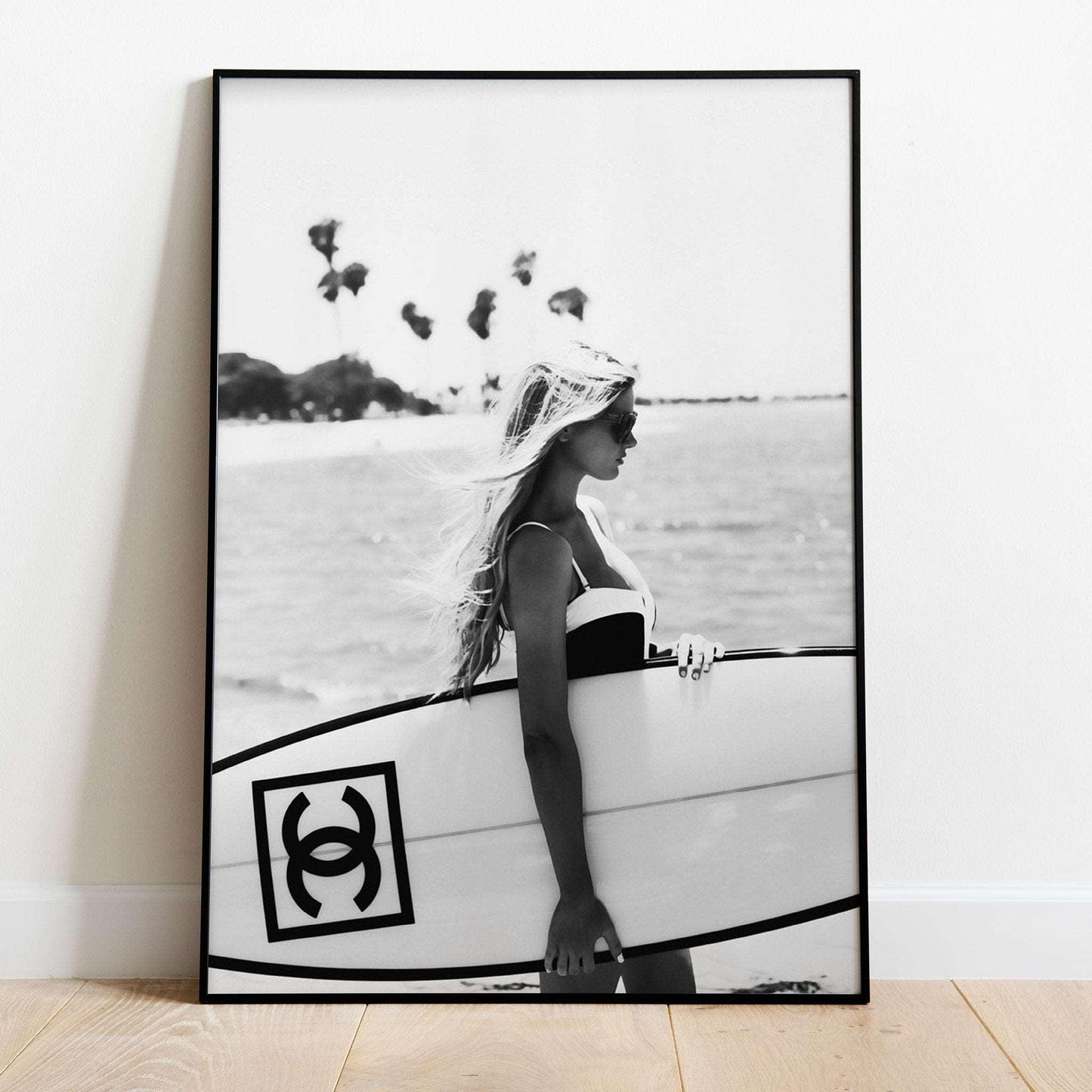 Chanel Monochrome Beachside Surfer Poster Art - Lovez Aqua© -