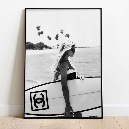 Chanel Monochrome Beachside Surfer Poster Art - Lovez Aqua© -
