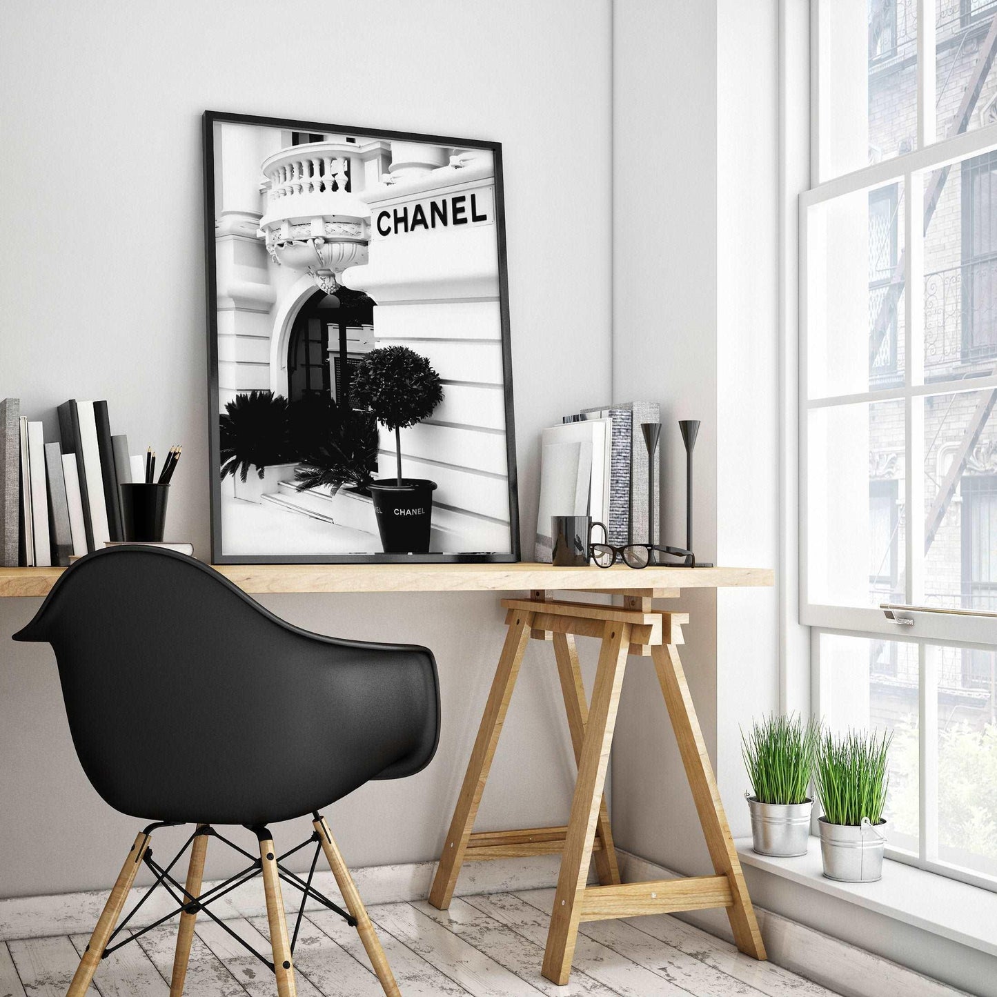 Chanel Monochrome Luxury Fashion Storefront Art Print Poster - Lovez Aqua© -