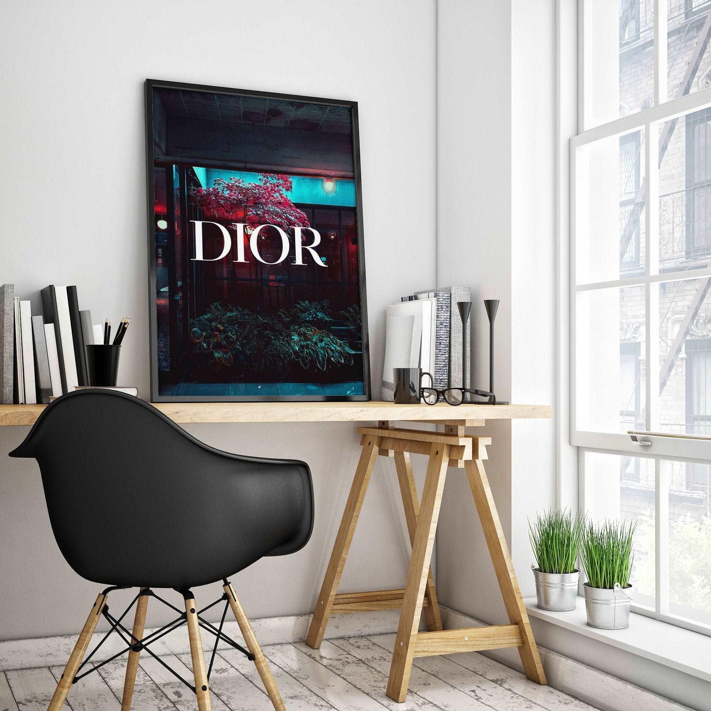 Dior Logo Modern Floral Abstract Art Print Poster - Lovez Aqua© -