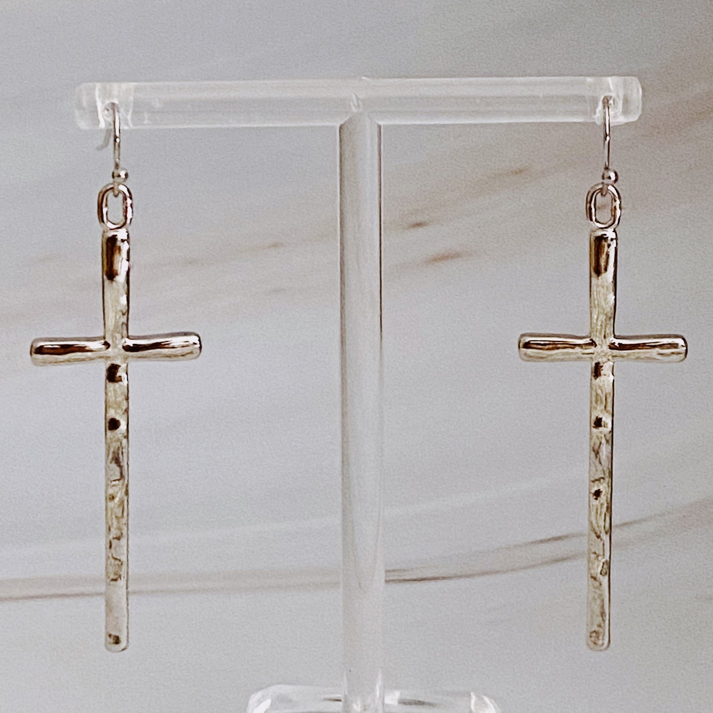 Shiny Wave Effect Slim Religious Cross Women's Dangle Earrings