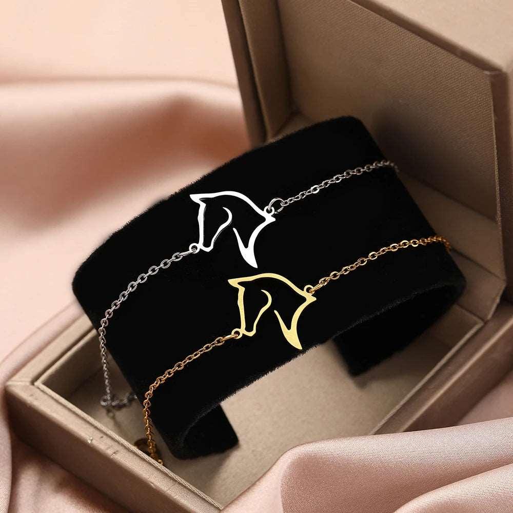 Equestrian Charm Bracelet With Intricate Horse Head Detail & Link Chain - Lovez Aqua© -