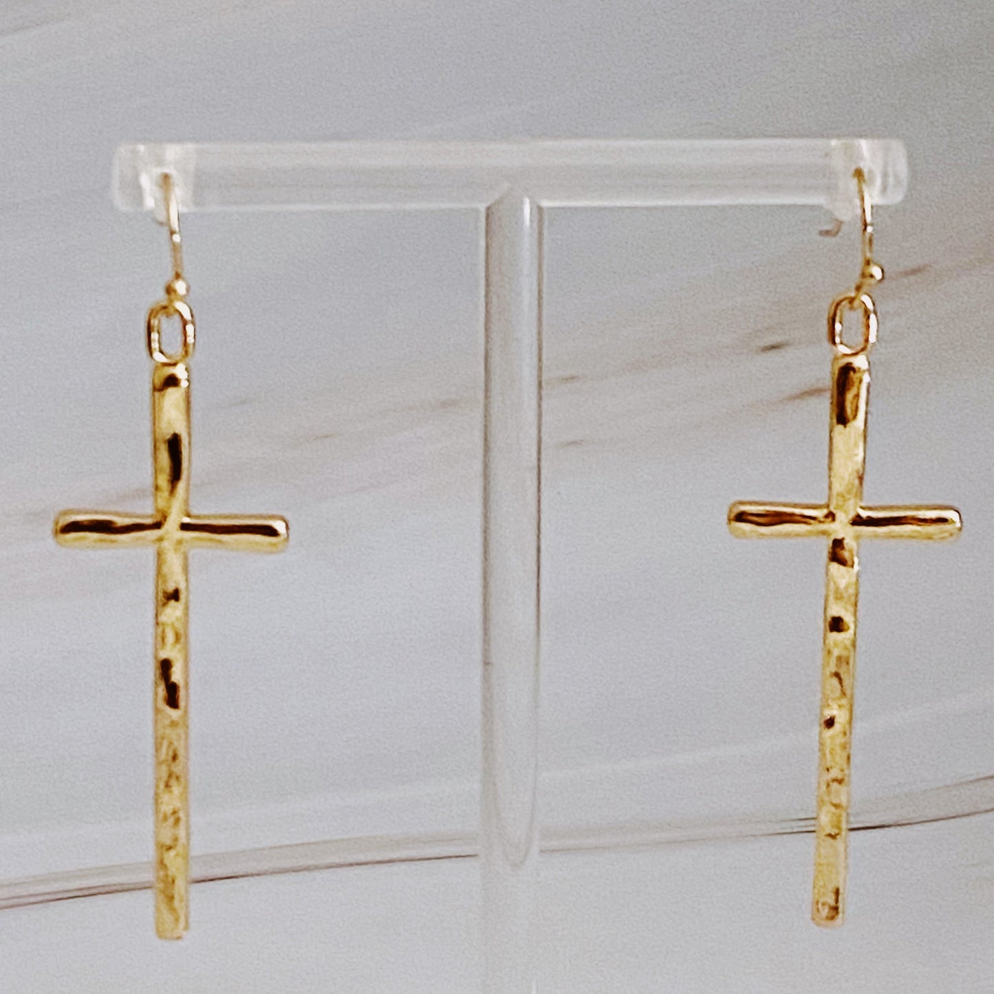Shiny Wave Effect Slim Religious Cross Women's Dangle Earrings