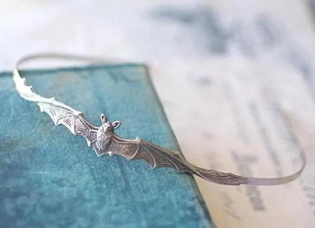 Gothic Baroque Gold or Silver-Plated Women's Bat Shaped Tiara Headpiece - Lovez Aqua© - Silver