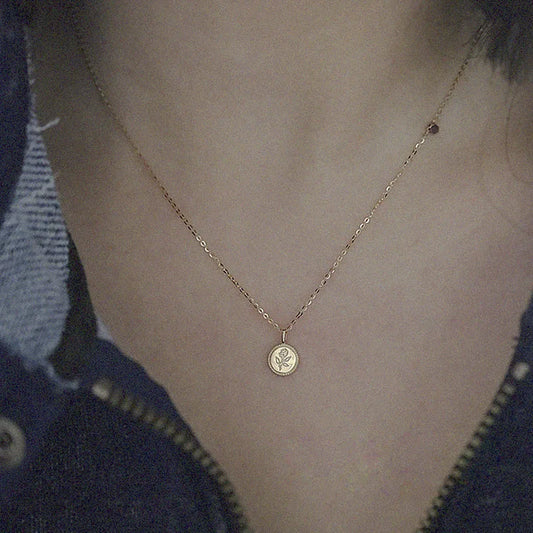 S925 Sterling Silver Vintage Carved Rose Round Medallion Women's Pendant Necklace