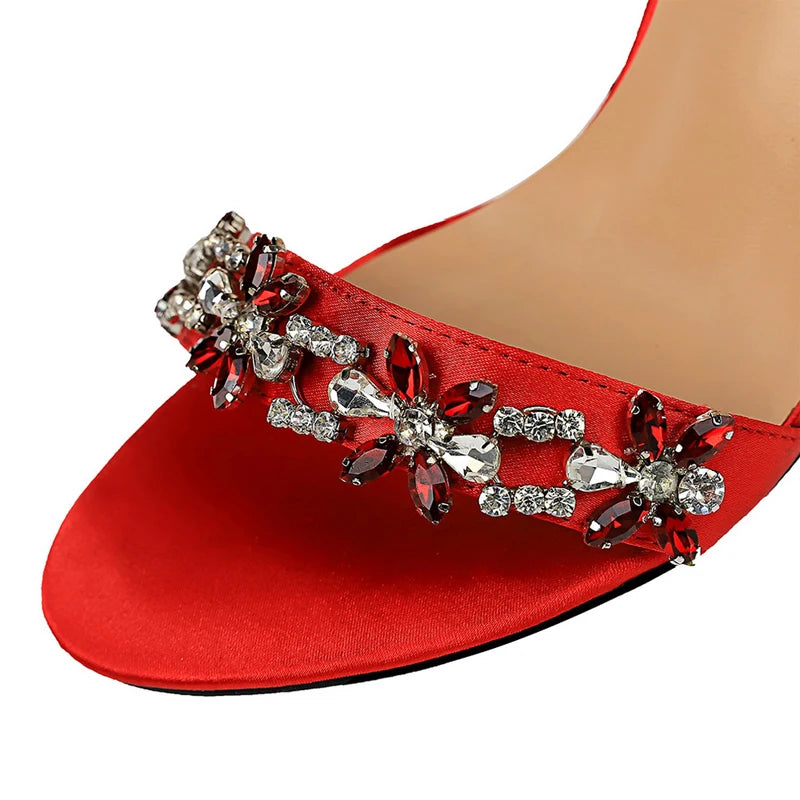 Women's Luxury Open Toe High Heel Sandals with Rhinestone Embellishments