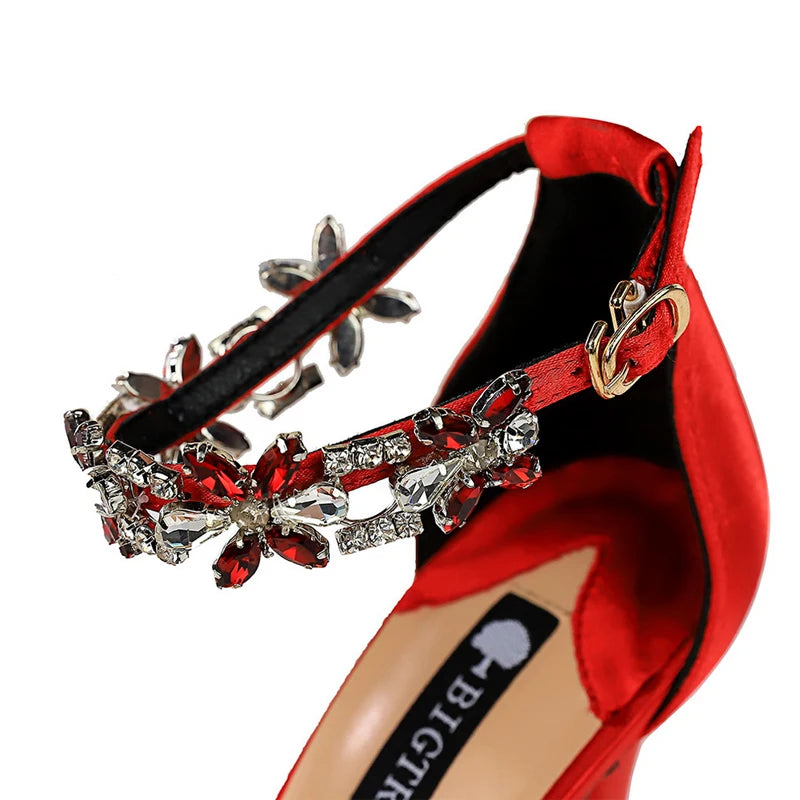 Women's Luxury Open Toe High Heel Sandals with Rhinestone Embellishments