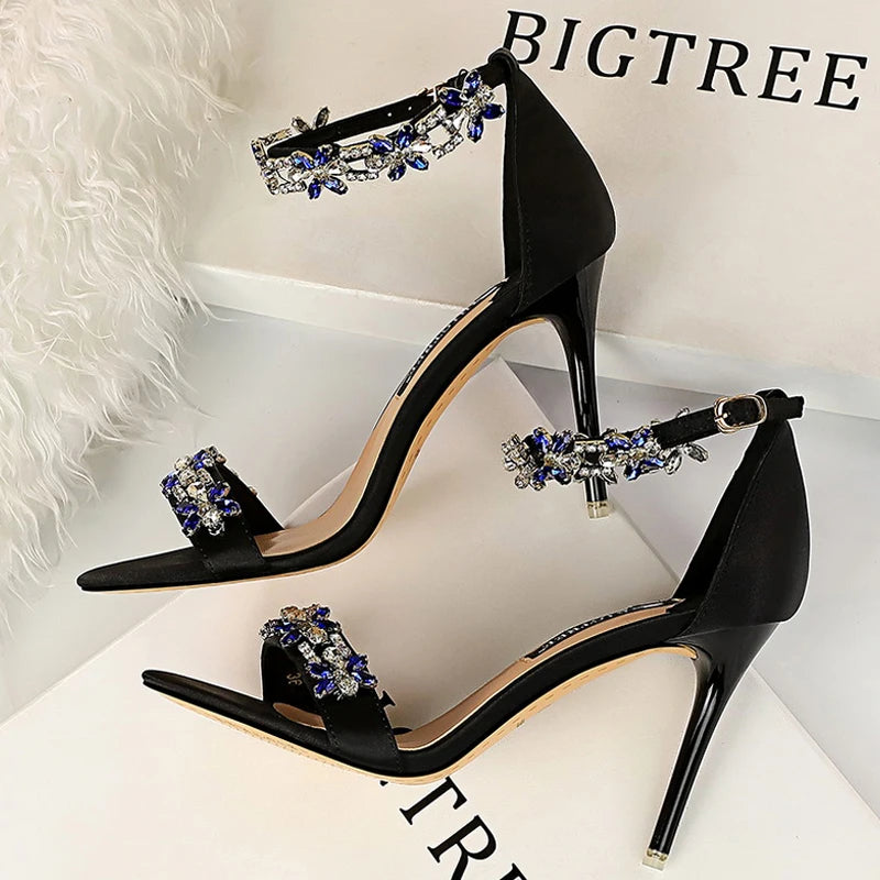 Women's Luxury Open Toe High Heel Sandals with Rhinestone Embellishments