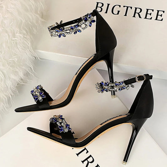 Women's Luxury Open Toe High Heel Sandals with Rhinestone Embellishments