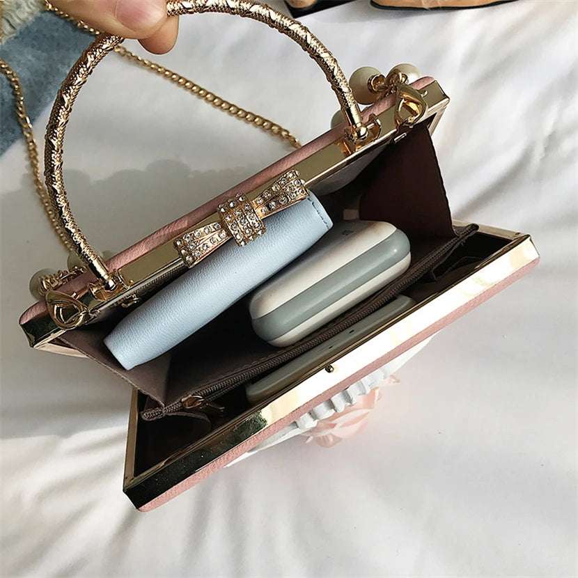 Luxury Classical Vintage Style Gilded Frame & Rose Faux Leather Women's Handbag - Lovez Aqua© -