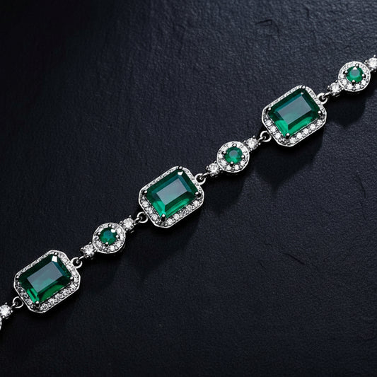 925 Sterling Silver, Natural Agate Stone & Cubic Zirconia Rectangle Cabochons Women's Bracelet