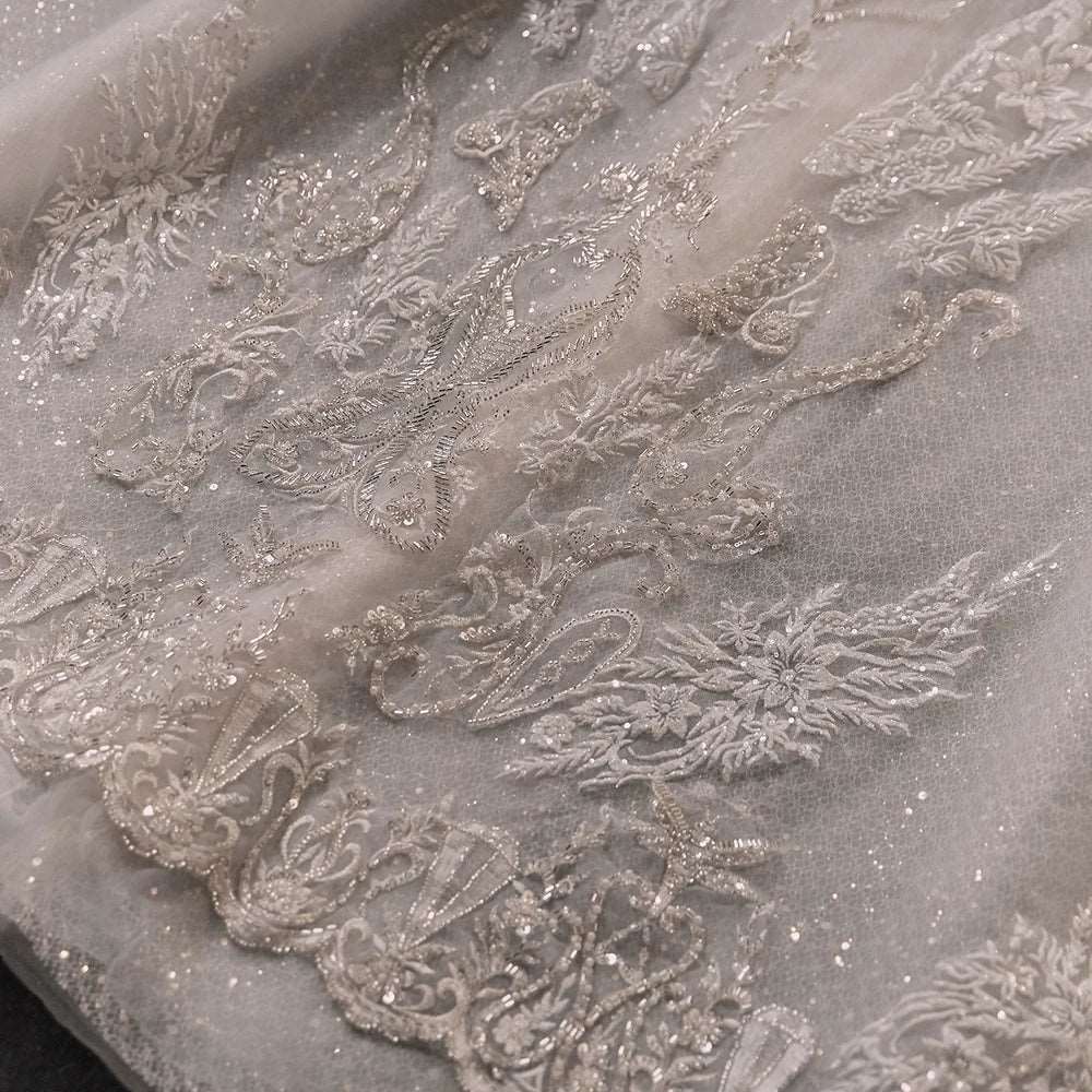 Champagne Silk Embroidered Princess Wedding Gown with Cap Sleeves & Chapel Train - Lovez Aqua© -