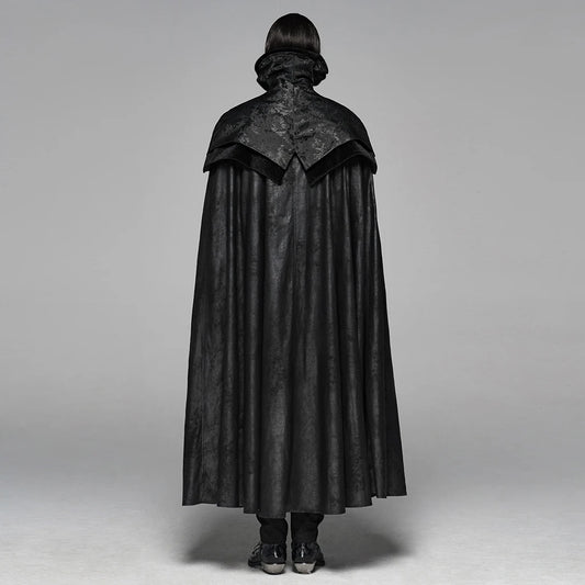 Men's Gothic Black Jacquard Embroidered Victorian Vampire Renaissance Long Cloak with High Collar
