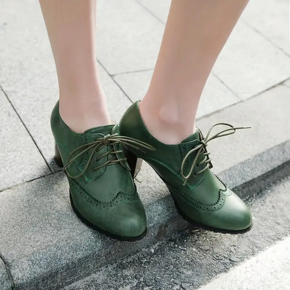 Women’s Vintage Oxford Brogue Retro Lace-Up Block High Heel Pumps