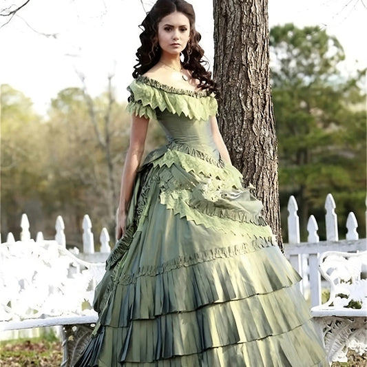 Katherine Pierce The Vampire Diaries 18th Century French Rococo Colonial Green Ball Gown