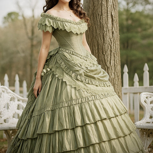 Katherine Pierce The Vampire Diaries 18th Century French Rococo Colonial Green Ball Gown