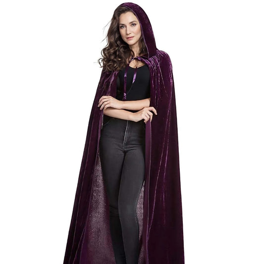 Medieval Renaissance Velvet Long Floor Length Hooded Unisex Cloak with Tie