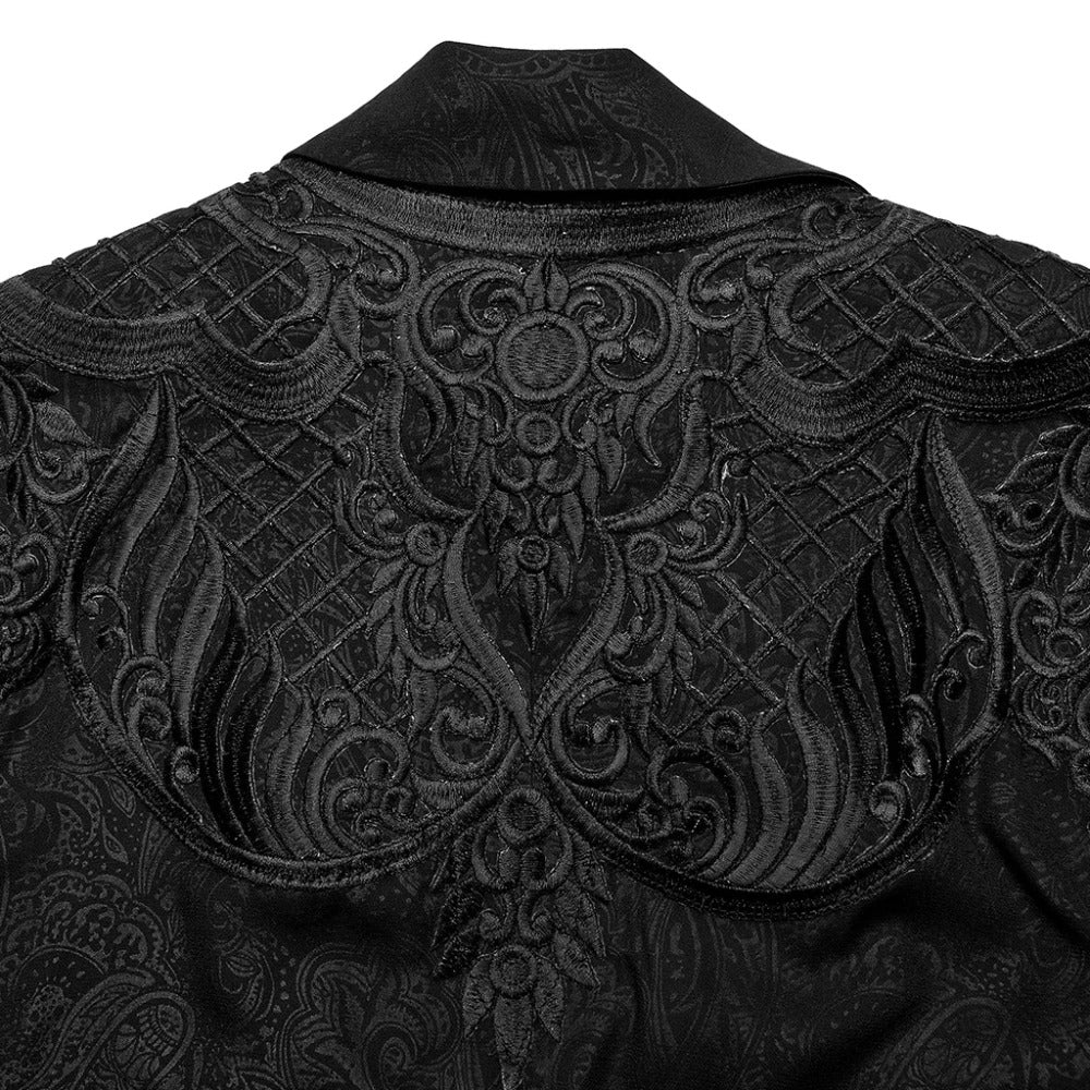 Women's Gothic Renaissance Embroidered Cloak with Crystal & Pointed Lapel Collar