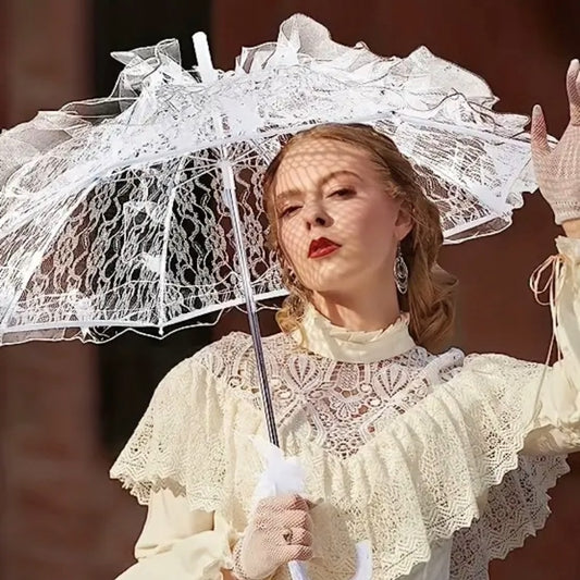 Victorian Floral Lace Parasol Women's Vintage Lolita Style Umbrella