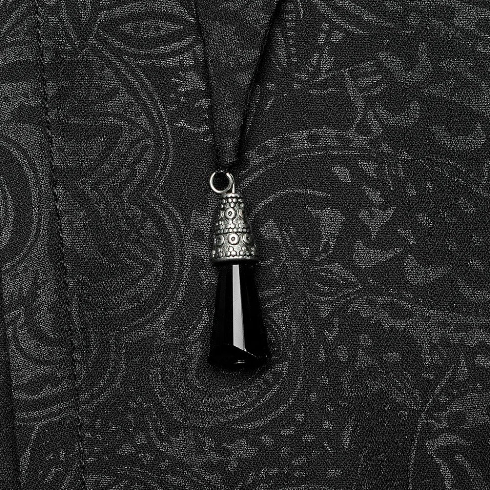 Women's Gothic Renaissance Embroidered Cloak with Crystal & Pointed Lapel Collar