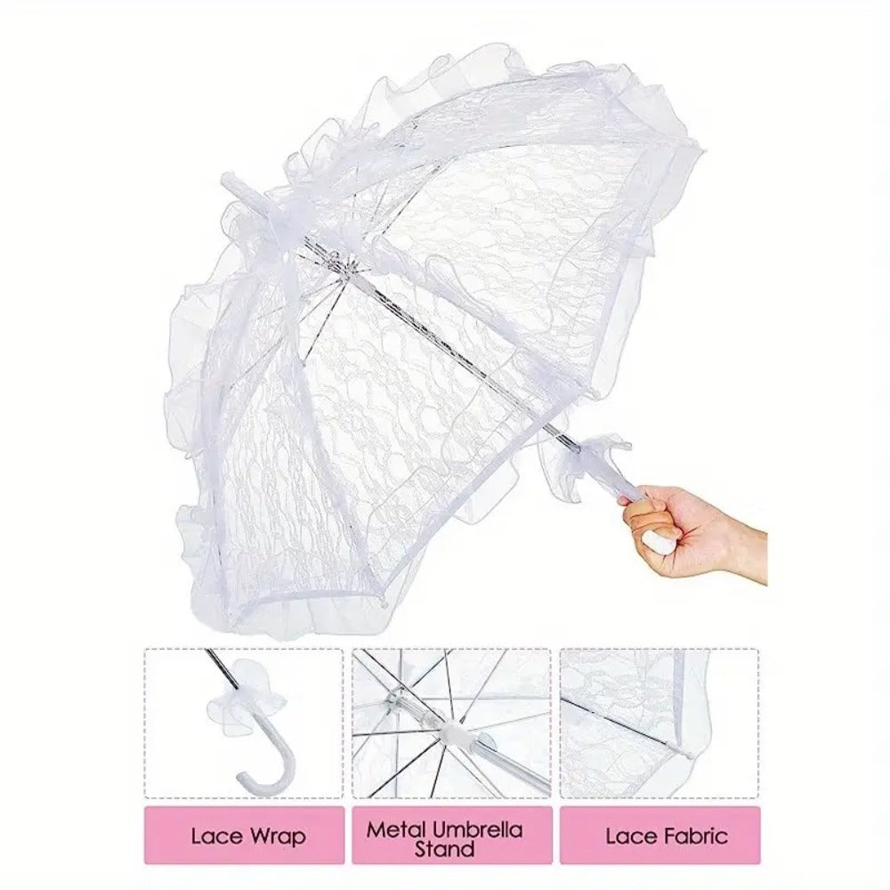 Victorian Floral Lace Parasol Women's Vintage Lolita Style Umbrella