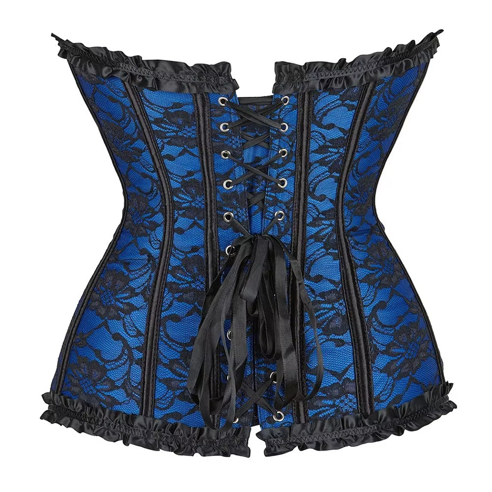 Gothic Victorian Floral Jacquard Boned Bustier Corset Top with Satin Trim