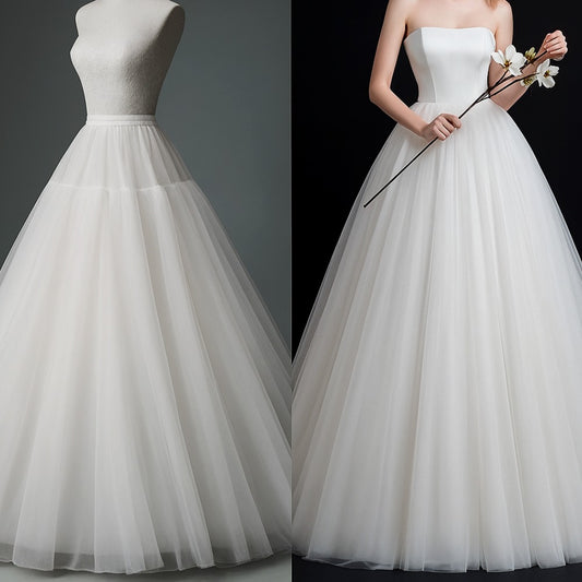 Women's White Six Layered Hoop-Free Long Petticoat for Dresses & Ball Gowns