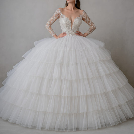White Full-Length Structured Hooped Petticoat Underskirt for Ball Gowns