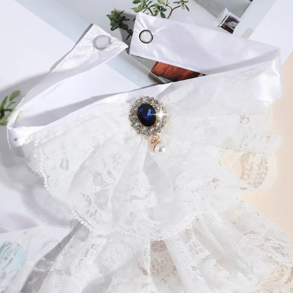 Victorian Jabot Lace Neckwear - Unisex Historical Ruffled Collar with Gemstone Detail
