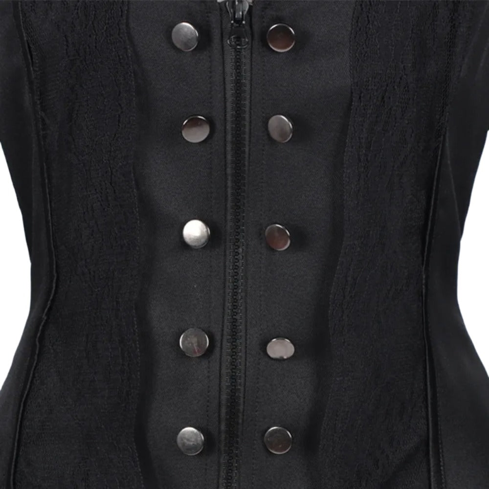 Women's Gothic Victorian Steampunk Embroidered Long Tailcoat Jacket with Lace Trim