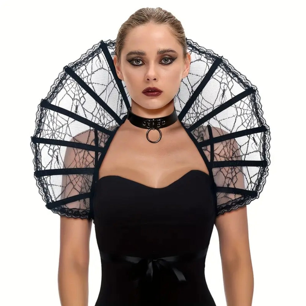 Victorian Gothic Feather Women's Stand-Up Lace & Feather Collar