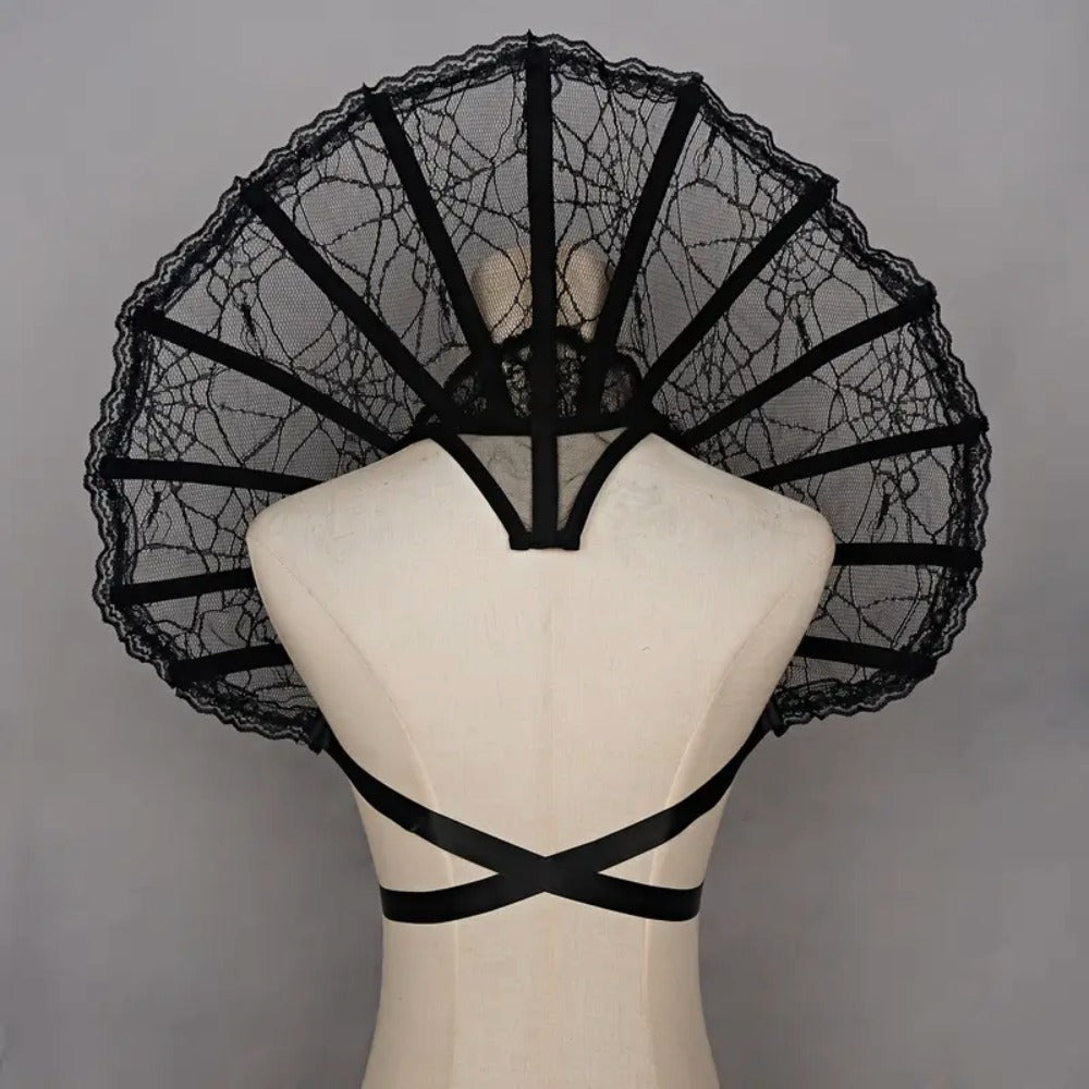 Victorian Gothic Feather Women's Stand-Up Lace & Feather Collar