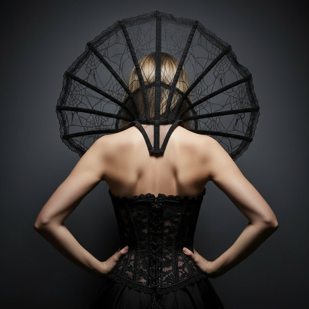 Victorian Gothic Feather Women's Stand-Up Lace & Feather Collar