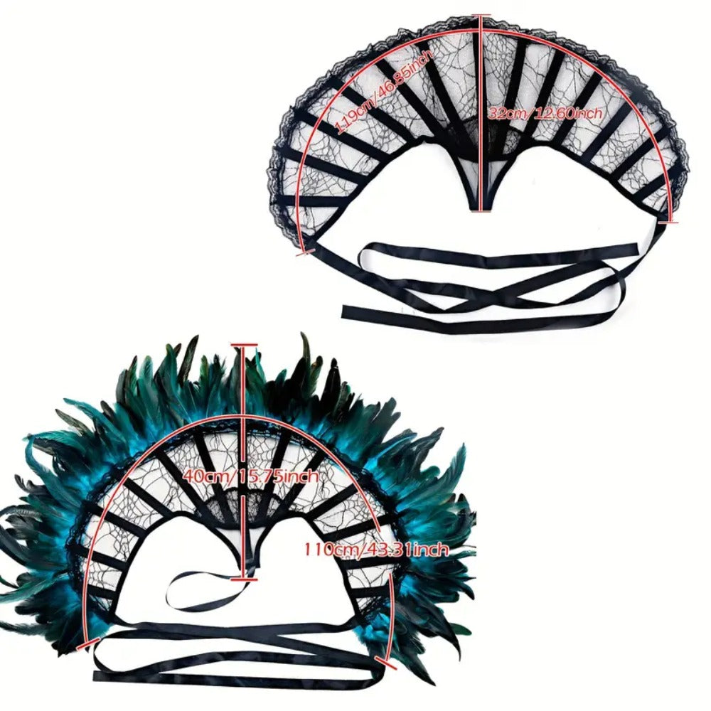 Victorian Gothic Feather Women's Stand-Up Lace & Feather Collar